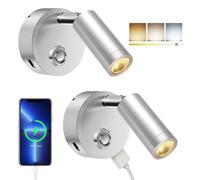 ERWEY 2pcs LED lampe de lecture 12V RV tactile gradation 3 modes de température de couleur avec fonction de charge connecteur USB A + C, DC 12V - 24V marine voiture Camping van Yacht, argent
