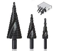 ERWEY 3Pcs Foret Étagé 4-12/20/32mm, Foret Fraise Meche Etage, HSS Inox Metal, Triangle Conique Titane, avec Tige Hexagone, pour Visseuse Percage sur Acier, Laiton, Bois, Plastique