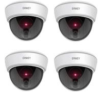 ERWEY Caméra factice avec Objectif Vidéosurveillance Sécurité des Marchandises Caméra de Surveillance factice avec lumière LED Rouge pour Mur Plafond 4 Set avec Papier perforé 4pcs.
