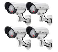 ERWEY Fausse Caméra de Surveillance Extérieure Intérieure, Caméra Factice CCTV avec LED Rouge Clignotante (Argent 4Pcs)
