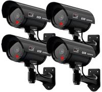 ERWEY Lot de 4 Caméras Factices pour Extérieur & Intérieur, Fausse Caméra de Surveillance CCTV avec LED Clignotante (4Pcs Noir)