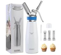 ERWEY Siphon Chantilly 500ml, Siphon à Chantilly en Aluminium, Siphons de Cuisine avec 3 Douilles et 1 Brosse de Nettoyage, Siphon de Chantilly pour Décoration Patisserie et Desserts (Blanc)