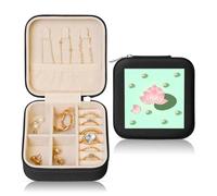 Erwqavc Boîte à bijoux carrée noire, motif fleurs de lotus qui attendent de fleurir, boîte de rangement portable avec séparateur amovible, pour bagues, colliers