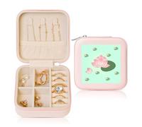 Erwqavc Boîte à bijoux carrée rose, fleurs de lotus qui attendent de fleurir, boîte de rangement portable avec séparateur amovible, pour bagues, colliers