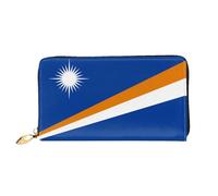 Erwqavc Portefeuille long en cuir avec imprimé drapeau des îles Marshall pour homme et femme, portefeuille à deux volets, pochette de voyage, poche pour pièces de monnaie