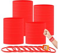Eryi-0.24'' 25 Pièces Bracelets En Silicone, Rouge Clair Élastiques En Silicone Bracelets En Caoutchouc Élastique Bracelets D'identification Pour Sport Homme Femme-Largeur De 6mm Super Étroite