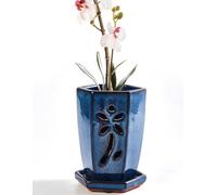 ERYI-1 Petit Pot À Orchidée Hexagonal En Céramique De 10,2 Cm Avec Trous Et Soucoupes Pour Rempotage - Pots De Fleurs De Jardin Pour Plantes D'Intérieur Et D'Extérieur - Favorise La Circulation De