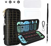 Eryi-10 En 1 Pochette De Transport Compatible Avec Nintendo Switch Oled, Nouveau Crocodile Texture Rigide Housse De Protection Avec Protecteur D'écran, Coque De Switch Et Plus D'accessoires (Blanc)