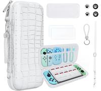 Eryi-10 En 1 Pochette De Transport Compatible Avec Nintendo Switch Oled, Nouveau Crocodile Texture Rigide Housse De Protection Avec Protecteur D'écran, Coque De Switch Et Plus D'accessoires (Blanc)