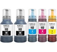 ERYI-112 Encre Compatible Avec Epson 112 C13T06C14A C13T06C24A C13T06C34A C13T06C44A Bouteilles D'Encre Multipack Pour Ecotank L6490 L6550 L6570 L6580 L11160 L15150 L15160 L15180 (5-Pack)