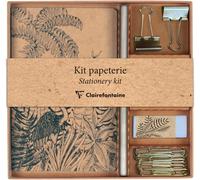 Eryi-116046c - Un Kit De Papeterie Contenant Un Carnet 11x17 Cm 64 Pages Lignées, Un Crayon De Papier, 2 Pinces Doubles-Clip, 10 Trombones Et Une Gomme - Collection Le Cerisier Blanc