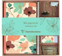 Eryi-116257c - Un Kit De Papeterie Contenant Un Carnet 11x17 Cm 64 Pages Lignées, Un Crayon De Papier, 2 Pinces Doubles-Clip, 10 Trombones Et Une Gomme - Collection Gaïa Beige