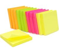 Eryi-1200 Notes Autocollantes Repositionnables Couleurs Néon Assorties 12 Blocs De 100 Feuilles 75 X 75 Mm \U2013 Jaune Orange Rose Vert