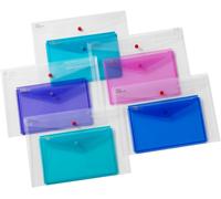 Eryi-15693 Polyfile Duo A4/A5 Twin Pochettes Avec Bouton-Pression Transparent/Electra Couleurs Assorties (Lot De 5)