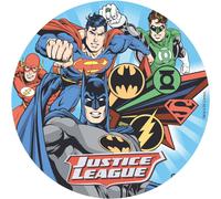 Eryi--160137 Décoration Comestible Rond Pour Gâteau D'anniversaire Pour Enfants En Feuille Azyme De La Ligue Des Justiciers-20 Cm, 160137, Justice League