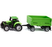 ERYI-1606, Tracteur Deutz-Fahr Avec Fortuna À 2 Essieux, Tracteur Jouet, Métal,Plastique, Vert, Cabine Amovible, Benne Basculante, Remorque Avec Roues Caoutchoutées À Faible Mobiles