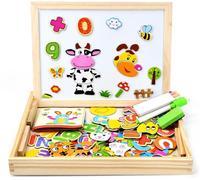 ERYI-163 Pcs Puzzles En Bois Magnétique Tableau Chevalet Enfant Tableau Double Face Aimanté Puzzle Magnétique Planche À Dessin Stylos Colorés Craies-Design Jungle-Jouet Educatif Enfant 3 Ans Plus