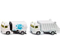 ERYI-1687, Lot De Véhicules Municipaux: Balayeuse Et Camion Poubelle Faun, Voitures-Jouets, Métal/Plastique, Blanc/Bleu, Structure Et Benne À Ordures Basculantes