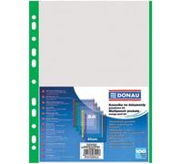 Eryi-1774100pl-06 Lot De 100 Pochettes Perforées Grainées Avec Bord Vert En Haut Transparent Perforé Pour Documents, Papiers, Dossiers, Classeurs, Format A4, Transparent, 40 Microns, 40 Microns,