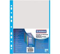 Eryi-1774100pl-10 Lot De 100 Pochettes Perforées Grainées Avec Bord Bleu En Haut Transparent Pour Documents, Papiers, Dossiers, Classeurs, Format A4, Transparent, 40 Microns, 40 Microns,
