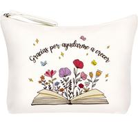 Eryi-1pc Pochette Tissu Espagnol Cadeau Maîtresse D`Ecole Trousse Sac Porte Monnaie Etui Universel Toile Pour Maquillage Rangement Cadeau Graduation Remerciement (Blanc 2)