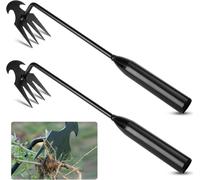 ERYI-2 Pcs Desherbeur Manuel, Outil De Désherbage Manuel À Quatre Dents, Arrache Mauvaise Herbe Jardinage, Outil Désherbage En Acier Inoxydable Pour Enlever Racines Mauvaises Herbes