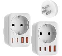 ERYI-2 X Prise Adaptateur Usa 5 En 1 Prise Us Ue Avec 1 Ac 2 Usb-C 2 Usb-A (3,4 A), Adaptateur De Voyage 3750 W Adaptateur Américain, Adaptateur Ue Vers Usa Pour Amérique Canada Thaïlande Mexique Typ