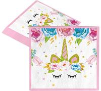Eryi-20 Pièces Rose Serviettes En Papier Vaisselle Anniversaire À Thème Licorne Pour Filles,33x33cm Tissues Idéal Pour Fêtes D'enfants,Table Décoration Joyeuse -16 Invités