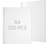 Eryi-® 200 Pochettes Transparentes Pour Documents Din-A4, Polypropylène 60 Mµ, Pochette Plastique Perforée Pour Documents, Dossiers, Papiers