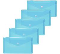 Eryi-20040 Lot De 5 Pochettes Transparentes En Polypropylène Avec Bouton Pression Pour L'école, L'université, Le Bureau, Les Enveloppes En Polypropylène Bleu Clair 22 X 12 Cm