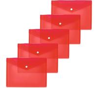 Eryi-20054 Lot De 5 Porte-Documents A5 Rouges Transparents Avec Bouton Pression - Enveloppes En Plastique Pour L'école, L'université, Le Bureau, Les Voyages