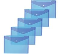 Eryi-20055 Lot De 5 Pochettes Transparentes En Polypropylène Avec Bouton Pression Pour L'école, L'université, Le Bureau, Les Enveloppes En Polypropylène Bleu Format A5 25 X 18 Cm