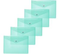 Eryi-20060 Lot De 5 Pochettes Transparentes Avec Fermeture À Bouton-Pression Pour L'école, L'université, Le Bureau, Les Voyages - Turquoise Transparent - Format A5