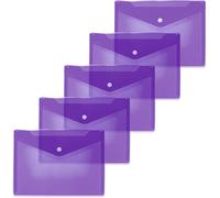 Eryi-20061 Lot De 5 Porte-Documents A5 Transparents Violets Violets Avec Bouton Pression Enveloppes En Plastique Pour L'école, L'université, Le Bureau, Les Voyages
