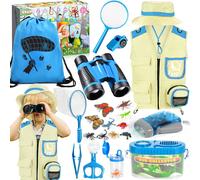 ERYI-23 Pcs Ensemble Explorateur Extérieur Jouets, Kit Exploration Enfant, Kit D'Exploration Pour Enfants Avec Gilet Et Chapeau, Jumelles, Loupe, Pour Enfants À Partir De 3 Ans (Bleu)