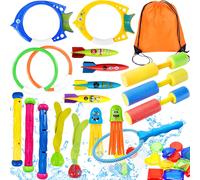 Eryi-28pcs Jouet De Plongée, Jouets De Natation Pour Piscine De Plongée,Anneaux De Plongée,Torpedo Bandits,Filet De Pêche,Sac De Rangement,Pistolet À Eau,Jouet Sous Eau Été Jeux Pour Enfant