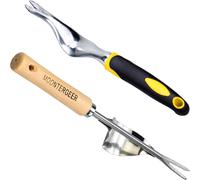 ERYI-2Pcs Désherbeur Manuel En Acier Inoxydable, Outil Gouge De Désherbage En Poignée Bois Outil De Jardinage Désherbeurs Pissenlit Y-Shape Manuelle Désherbage Racine Fourche