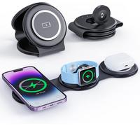 Eryi-3 En 1 Chargeur Sans Fil Pour Appareils Apple Multiples, Station De Charge Magnétique Pliable, Charge De Voyage Pour Iphone 15/14/13, Airpods 3/2/Pro/Pro2, Iwatch(Adaptateur Inclus) Noir