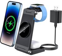 Eryi-3 En 1 Chargeur Sans Fil Pour Appareils Apple Multiples, Station De Charge Magnétique Pliable, Charge De Voyage Pour Iphone 15/14/13, Airpods 3/2/Pro/Pro2, Iwatch(Adaptateur Inclus) Noir