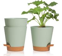 ERYI-3 Pcs Pots De Fleurs En Plastique Vert 16.5Cm Auto Arrosant, Pot Plante Intérieur De Système D'Arrosage Convient Aux Orchidee, Basilic Et Herbes Pot De Fleur