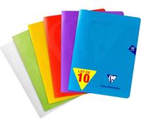 Eryi-303751c Lot De 10 Cahiers Agrafés Mimesys - 17x22 Cm - 48 Pages Grands Carreaux - Papier Blanc 90 G - Couverture Polypro Transparent - Couleurs Aléatoires