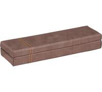 ERYI-318873C - Plumier Chocolat - 21 X 5,5 X 3 Cm - Piqûres Sellier Orange - Extérieur Simili Cuir - Collection Home Office Rama - Organisation De Bureau & Rangement Design
