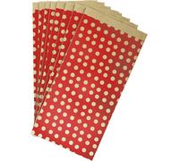 Eryi-394110c - Un Sachet De 50 Pochettes Kraft - 16x30+5cm - Motif : Pois Sur Fond Rouge - Idéal Pour : Confiseries, Bonbons, Livre, Bijoux, Emballage Cadeaux, Pochette Cadeau Kraft