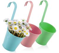 ERYI-® 3X Pots De Fleurs Suspendus Pour Balcons - Pots Suspendus Aux Couleurs Vives Pour Plantes Et Herbes - Pots De Fleurs Avec Crochets [La Sélection Varie] (03X Pot En Métal - Multicolore)