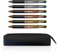 Eryi-, 4 Multi - Stylo 4 Couleur Metal, 6 Pièces + Etui, Encre Bleue, Rouge, Verte Et Noire - Stylo Bille 0.1 Mm Pour Papeterie, Accessoire Bureau Et Fourniture Scolaire - Stylo Couleur, Trait Fluide