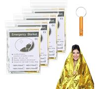 ERYI-4 Pièces Couverture De Survie, Couvertures Thermique Isolant D'Urgence, Bâche Réfléchissante Résistante, Contre Le Vent, La Pluie Pour Randonnée Camping Chasse Peche Or Et Argent-160X210 Cm