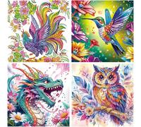 Eryi-4 Pièces Diamant Peinture Dragons 30x30cm Diamant Painting Diy Forme Spéciale Broderie Damant Coq Perle Diamant A Coller Hib[4450]