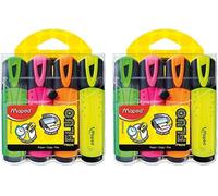 Eryi-- 4 Surligneurs Fluo`Peps Aux Couleurs Éclatantes - Surligneurs Longue Durée Pour Usage Scolaire Et Professionnel - Vert + Rose + Jaune + Orange (Lot De 2)