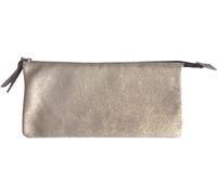 Eryi-400044c - Trousse Scolaire, Grande Pochette 2 Compartiments 22x11 Cm En Véritable Cuir D'agneau, Plume Or