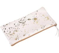Eryi-400065c - Trousse Scolaire Plate 22x11cm En Véritable Cuir D'agneau, Daim Cosmicuir Or